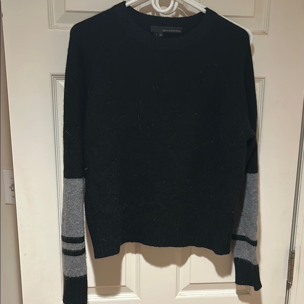 360 Cashmere black with grey stripes on sleeves women’s size small sweater